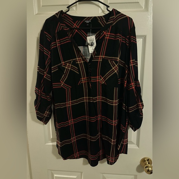 torrid Tops - Torrid - Black and Pink Plaid Top 2X